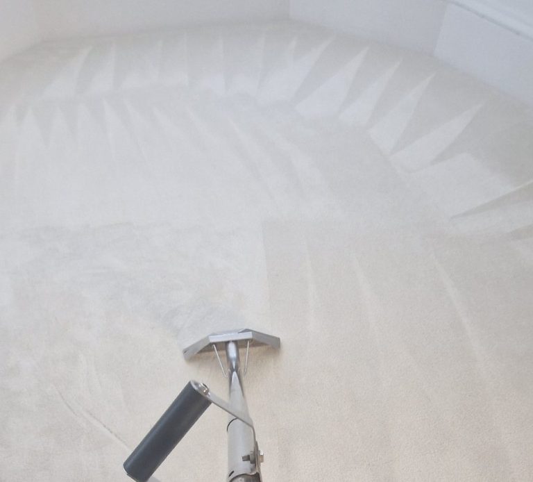 Carpet cleaning machine, cleaning a light coloured carpet. 