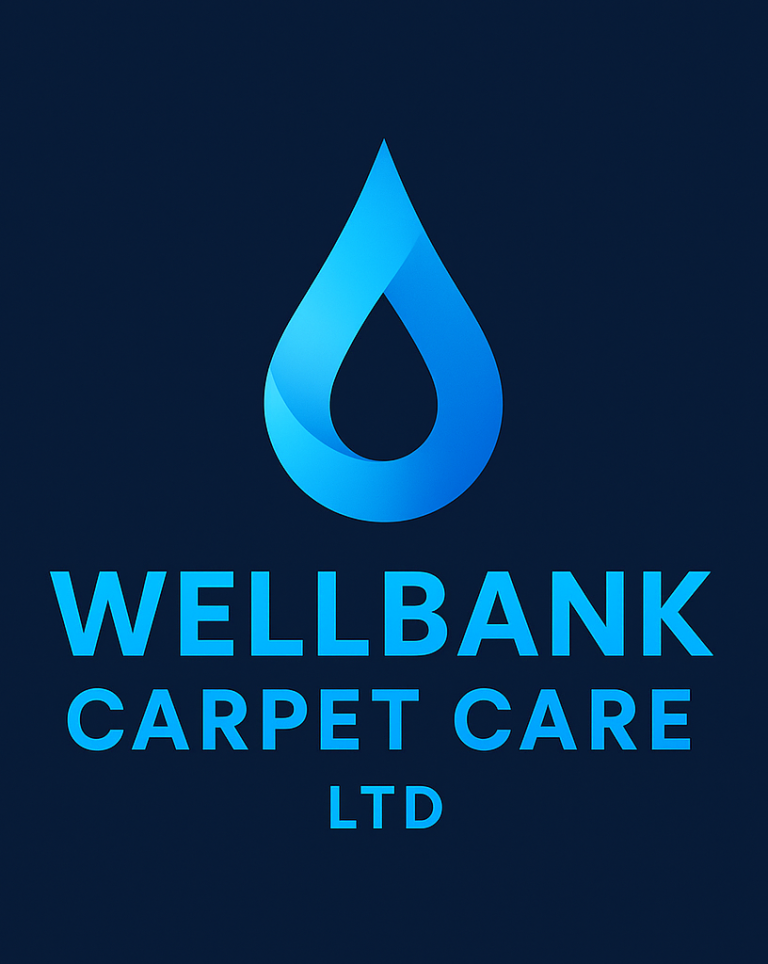 Logo of Wellbank Carpet Care Ltd featuring a blue water droplet and text.